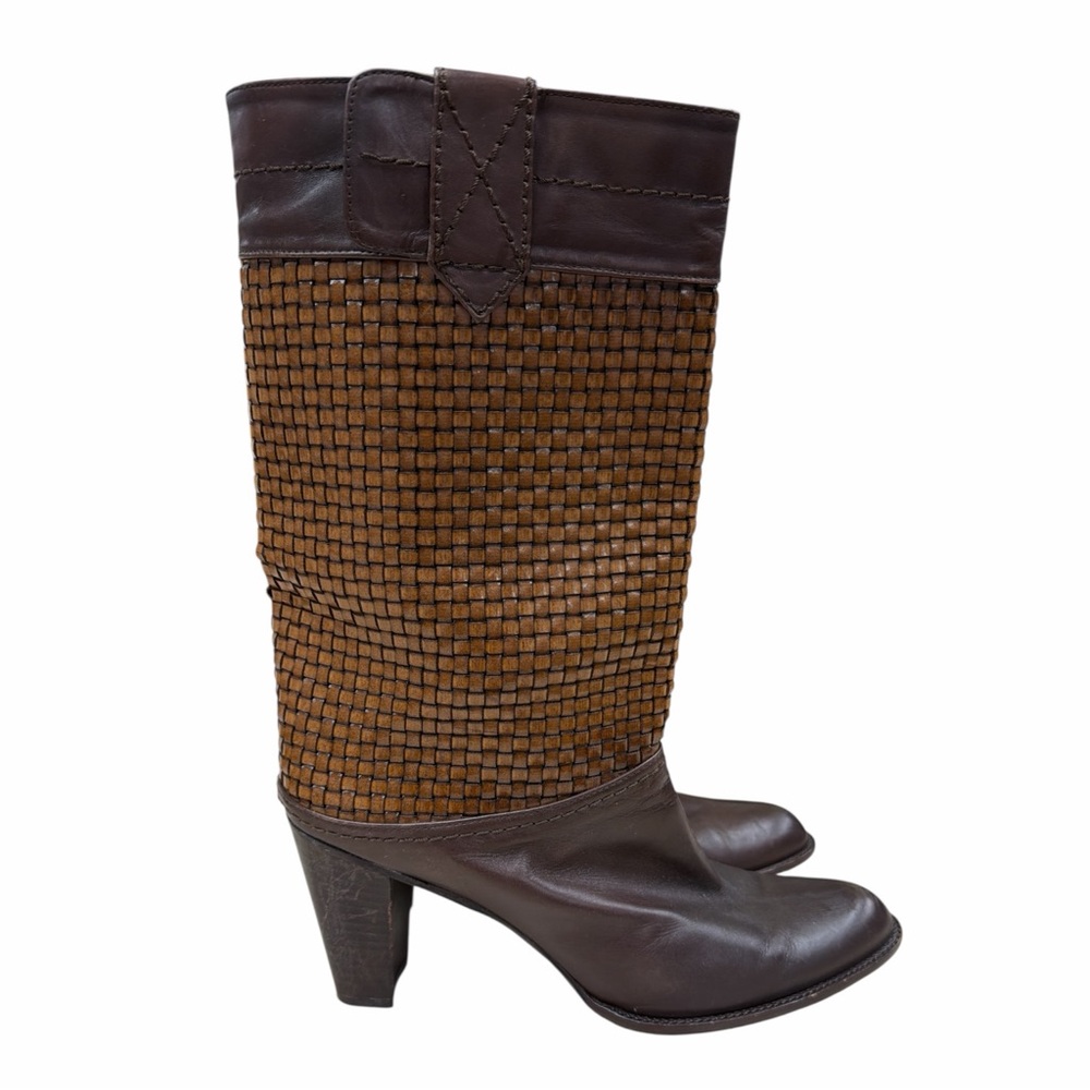 Stuart Weitzman Brown Leather Woven Boots